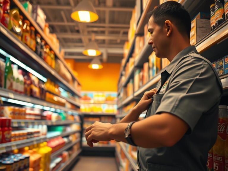 Persona realizando un trabajo de reponedor en un pasillo de tienda